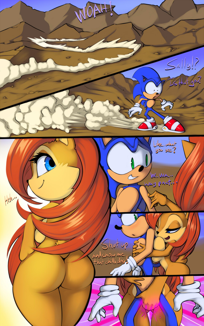 2014 anthro big_breasts breasts butt comic dialog english_text female grope huge_breasts male nude sally_acorn sega side_boob sonic_(series) sonic_the_hedgehog text thefuckingdevil