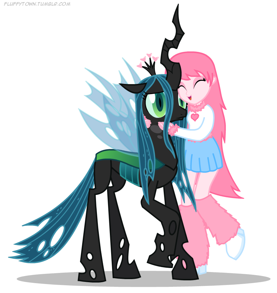 &lt;3 2014 alpha_channel changeling clothing duo equestria_girls female fluffle_puff friendship_is_magic fur green_eyes green_hair hair holes horn hug human humanized mammal mixermike622 my_little_pony pink_hair plain_background queen_chrysalis_(mlp) slit_pupils transparent_background wings