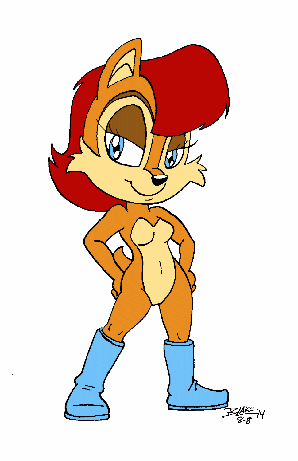 anthro arms_akimbo blue_eyes boots chipmunk female hands_on_sides invalid_tag looking_at_viewer mammal rodent sally_acorn sega smile sonic_(series) squirrel standing trbb