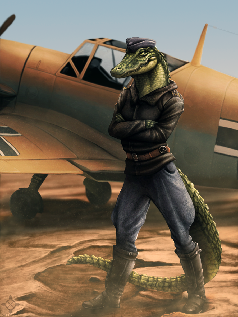 2014 aircraft alligator bf-109f-4 crocodile darkicewolf desert dust male reptile sand scalie smile solo standing