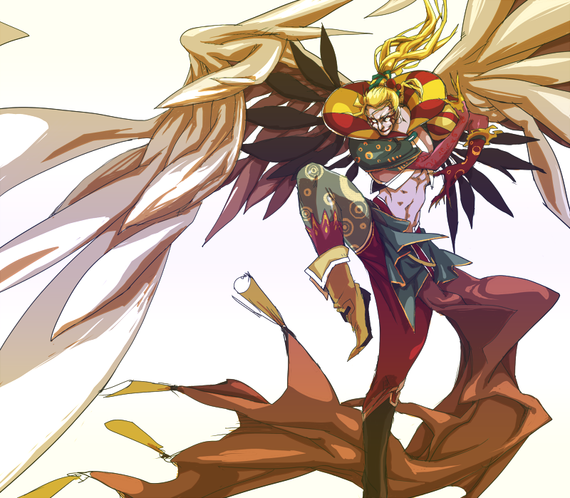 blonde_hair boots cape cefca_palazzo clown final_fantasy final_fantasy_vi male_focus mov solo white_background wings