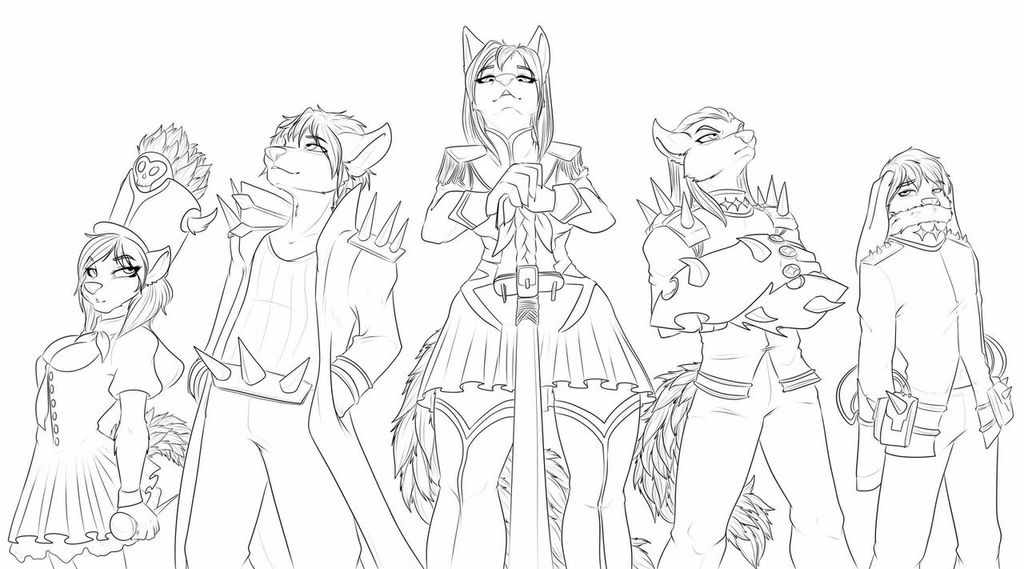 anthro black_and_white canine female fox kallikai kinkshuka lagomorph lapine male mammal monochrome rabbit raccoon sparky-corpsee the_sake_ninja wolf yugo