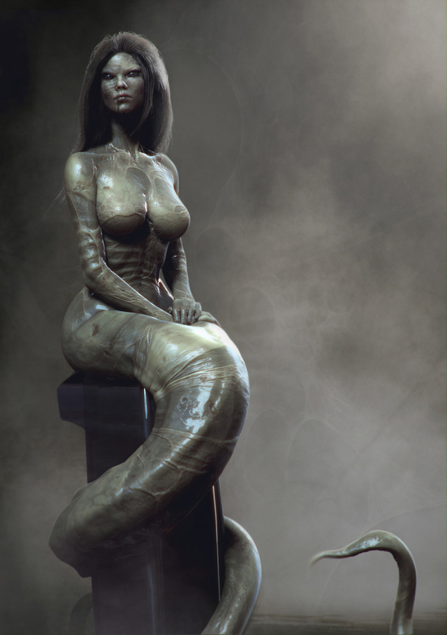 ceco fantasy female human hybrid lamia mammal pedestal portrait seated