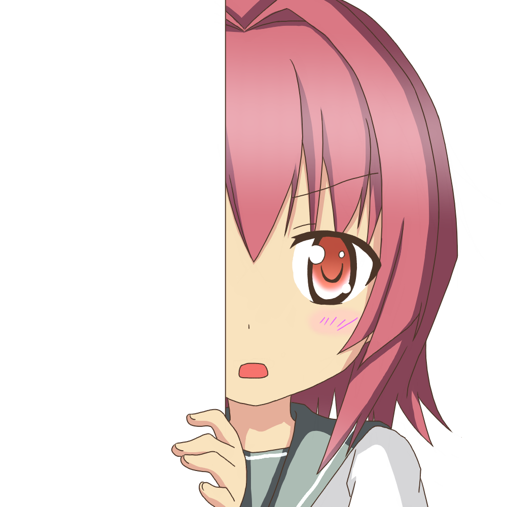 1girl commentary_request kantai_collection kinu_(kancolle) looking_at_viewer nagineko open_mouth peeking_out red_eyes red_hair school_uniform serafuku short_hair solo transparent_background