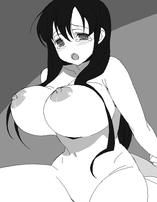 1girl animated animated_gif blush bouncing_breasts breasts climax cum cum_in_pussy curvy girl_on_top iwato_kasumi large_breasts long_hair monochrome navel nipples nude open_mouth orgasm pole_(ppp1409) reverse_cowgirl_position saki sex solo_focus straddling tears wide_hips