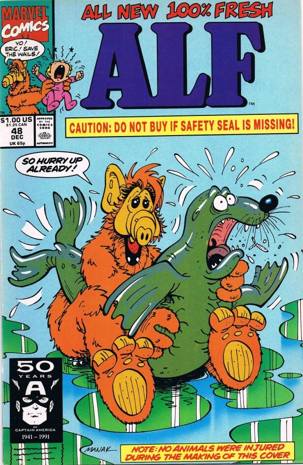 alf alien ambiguous_gender barefoot comic cover cover_art dave_manak dialog duo english_text feral forced grabbing hair holding humor mammal marvel nude official_art orange_body pawpads paws pig_nose rape rape_face seal sweat text water