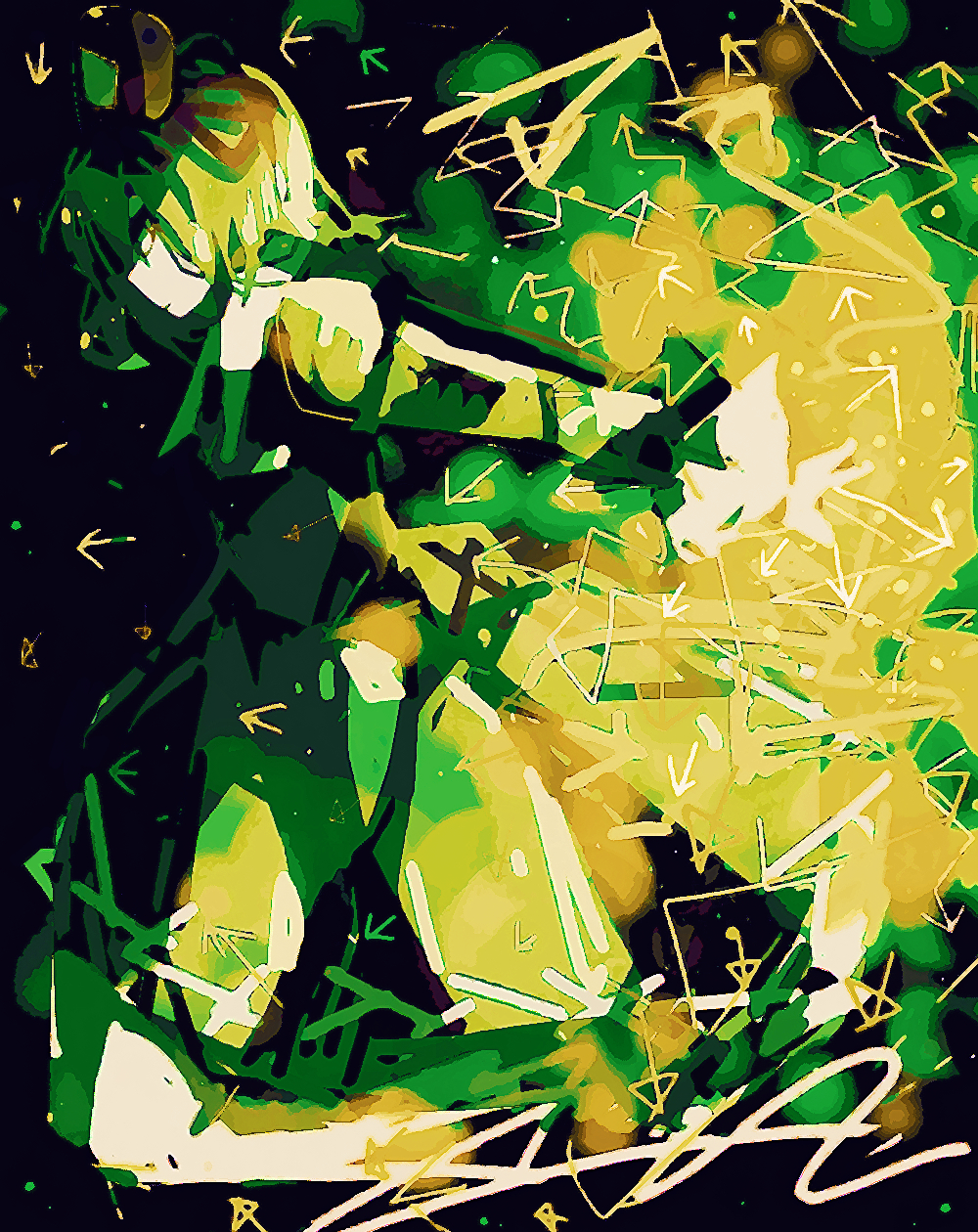 1girl arrow_(symbol) bad_id bad_pixiv_id ghost_tail green_eyes green_hair hat hazuki_shino highres soga_no_tojiko solo sparks tate_eboshi touhou