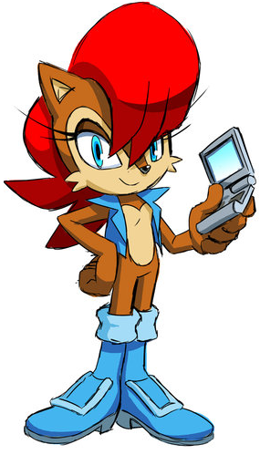 ben_bates blue_eyes boots female hair looking_at_viewer mammal official_art red_hair rodent sally_acorn sega solo sonic_(series) squirrel vest