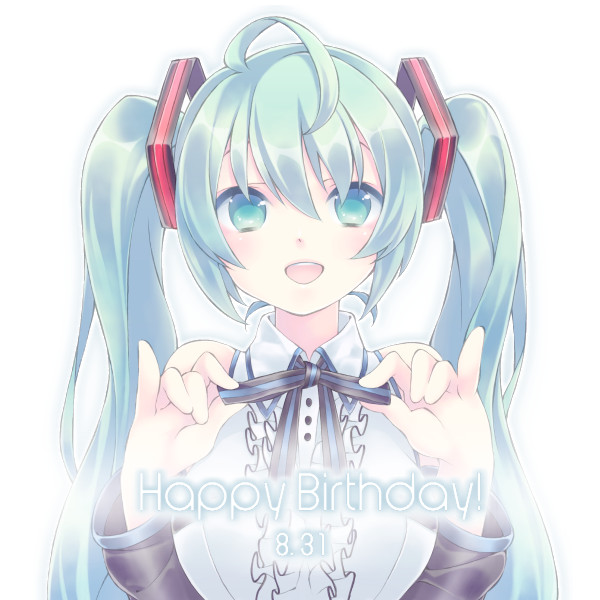 ahoge bad_id bad_pixiv_id dated green_eyes green_hair happy_birthday hatsune_miku levka long_hair open_mouth solo twintails vocaloid