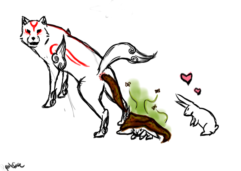 &lt;3 amaterasu anus canine deity f&aelig;ces feces lagomorph mammal markings paleface pooping rabbit scat video_games wolf ōkami