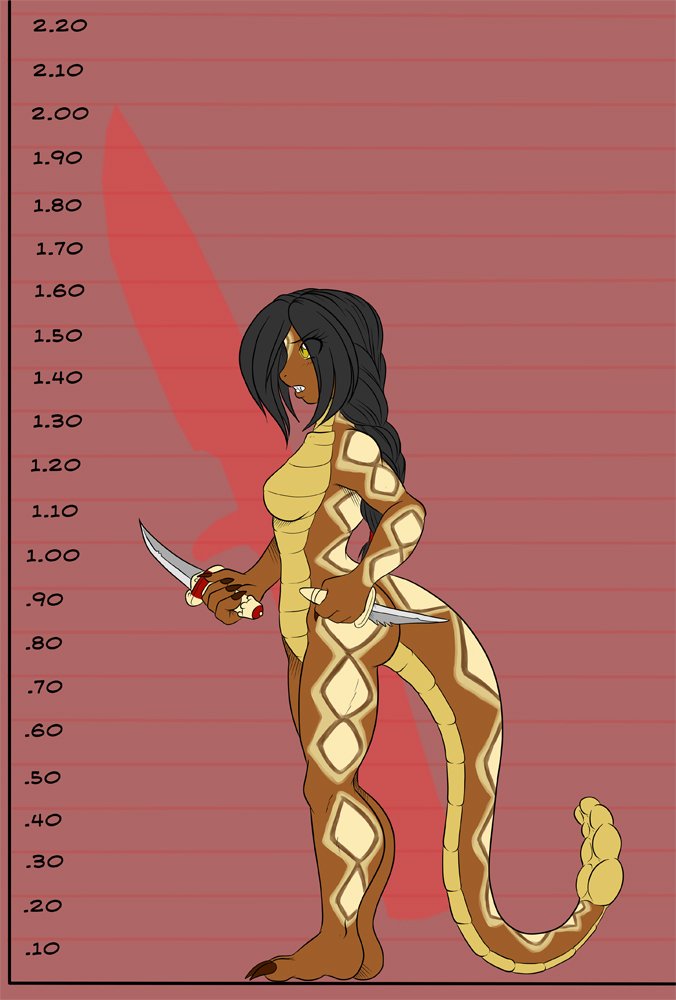 anthro arm_markings avencri belly_scales black_hair body_markings braid breasts brown_body bust_chart butt claws countershade_tail dagger diamondback_rattlesnake female hair leg_markings lined_paper long_tail markings model_sheet multi-colored_body native_american naturally_censored nude plain_background profile rattlesnake red_background reptile scales scalie sitala snake solo tail_markings tan_belly thick_tail weapon yellow_eyes