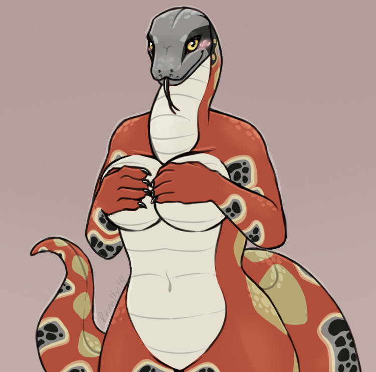 blush breasts female looking_at_viewer nude reptile royalty_(artist) scalie snake solo tongue