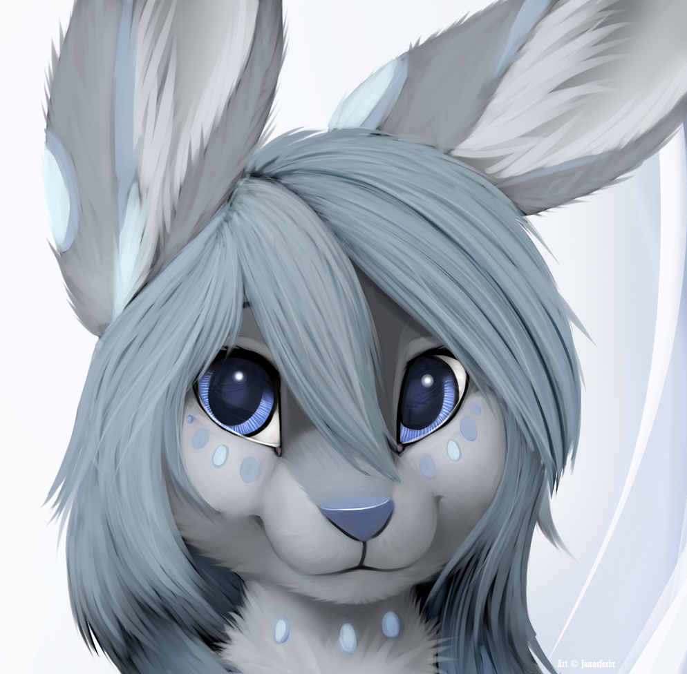 2014 anthro blue_eyes female fur hair happy hare jamesfoxbr lagomorph lapine looking_at_viewer mammal plain_background rabbit smile solo