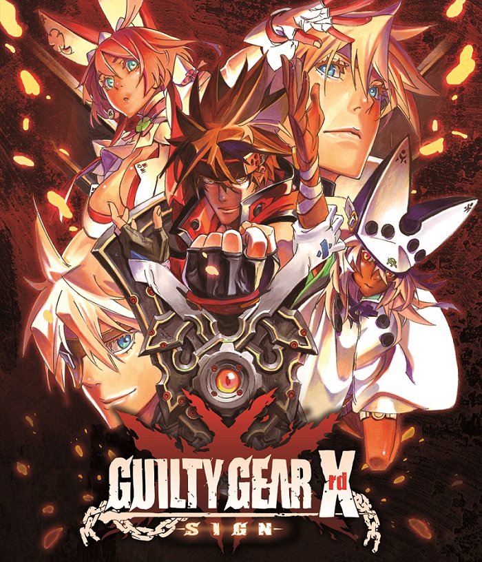 2girls 3boys arc_system_works blonde_hair blue_eyes breasts brown_hair cleavage copyright_name dark_skin elphelt elphelt_valentine fingerless_gloves fist gloves guilty_gear guilty_gear_xrd hat ishiwatari_daisuke ky_kiske large_breasts long_hair looking_at_viewer multiple_boys multiple_girls official_art ramlethal_valentine siblings sin_kiske sisters sol_badguy white_hair