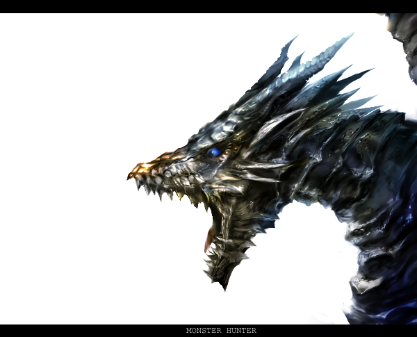 from_side kushala_daora monster monster_hunter no_humans profile scales sharp_teeth simple_background solo spikes teeth white_background yatsude