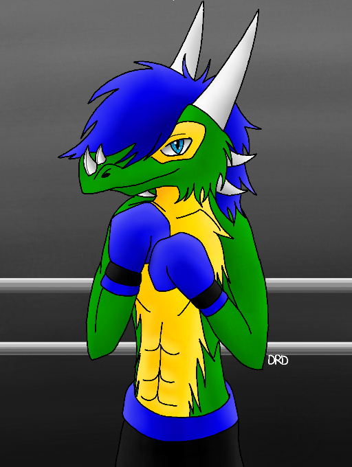 abs blue_eyes boxer boxing boxing_gloves clothing darkrainbowdragon dragon fight freakyy-dragon fur hair horn invalid_color lorenz muscles pants topless