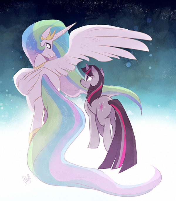 duo equine female feral friendship_is_magic horn horse mammal my_little_pony princess_celestia_(mlp) rollingrabbit twilight_sparkle_(mlp) unicorn winged_unicorn wings