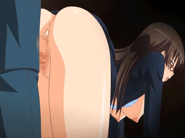 age_difference animated animated_gif anus aoyama_hatsune ass bounce bouncing_breasts breasts brown_eyes brown_hair censored erect_nipples from_behind glasses huge_ass huge_breasts jk_to_ero_giin_sensei long_hair moaning nipples poro sex vaginal