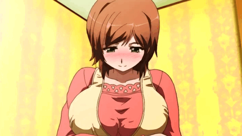 1girl animated animated_gif areolae armpits blush bouncing_breasts breast_press breasts brown_eyes brown_hair character_request cleavage clothes erect_nipples huge_breasts large_breasts navel nipples nude open_mouth plump short_hair tennen_koi-iro_alcohol undressing