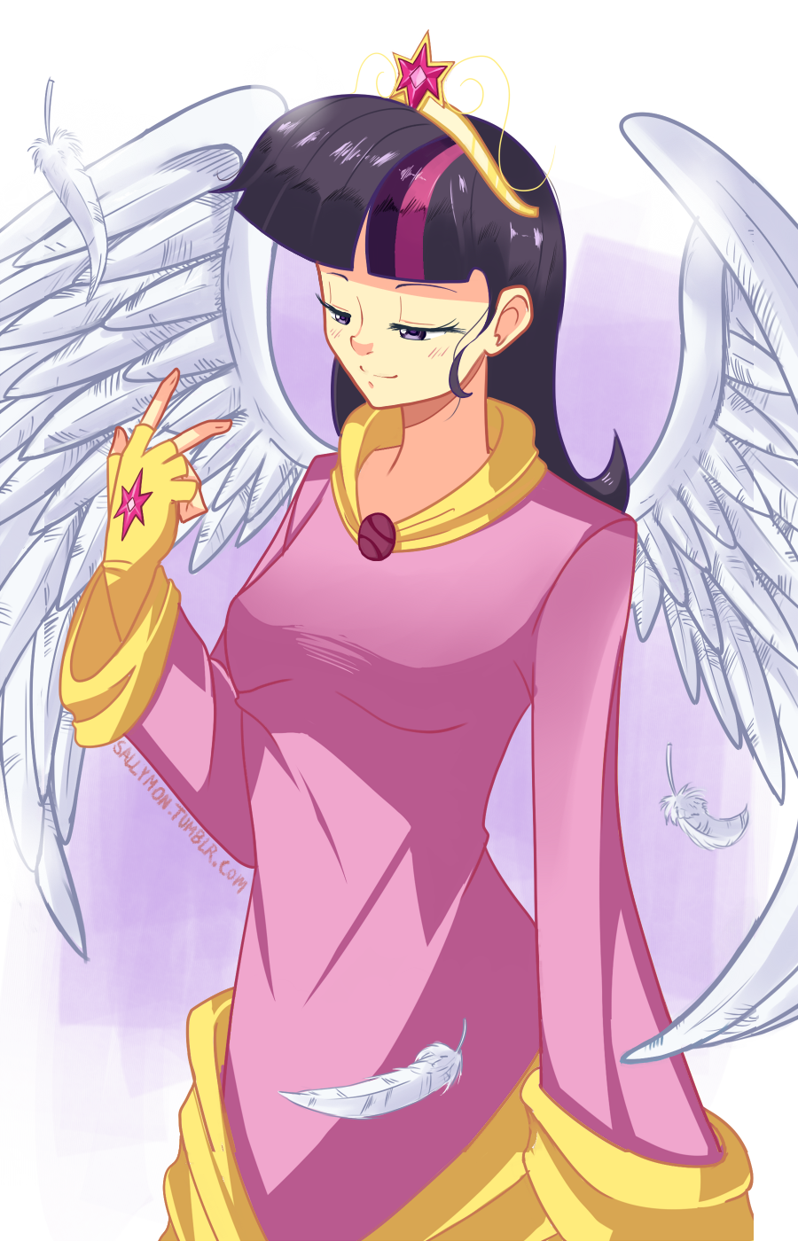 5_fingers breasts dress feathers friendship_is_magic human humanized mammal my_little_pony purple_eyes sallymon smile tiara twilight_sparkle_(mlp) wings yuki-menoko