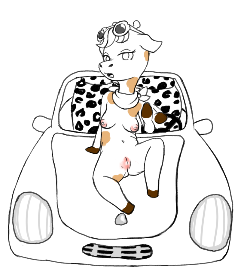 animal_crossing breasts car chombie female giraffe gracie_(animal_crossing) mammal nintendo pussy scarf video_games