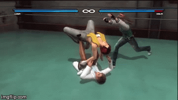 3d 3girls animated animated_gif arched backbreaker dead_or_alive dead_or_alive_5 fighting hitomi_(doa) lifebar lisa_hamilton midriff mila_(doa) multiple_girls ryona submission surfboard_(wrestling) video_game watermark wrestling