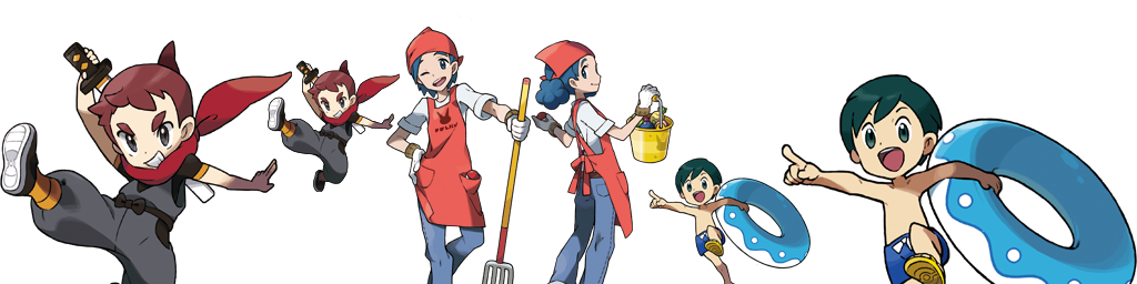 1girl 3boys multiple_boys ninja_boy_(pokemon) npc_trainer official_art pokemon pokemon_(game) pokemon_breeder_(pokemon) pokemon_oras tuber_(pokemon) vector vector_trace