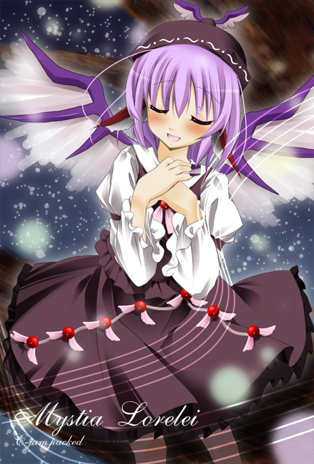 animal_ears bad_id bad_pixiv_id blush c.jam-packed character_name closed_eyes hat music mystia_lorelei purple_hair singing solo touhou wings