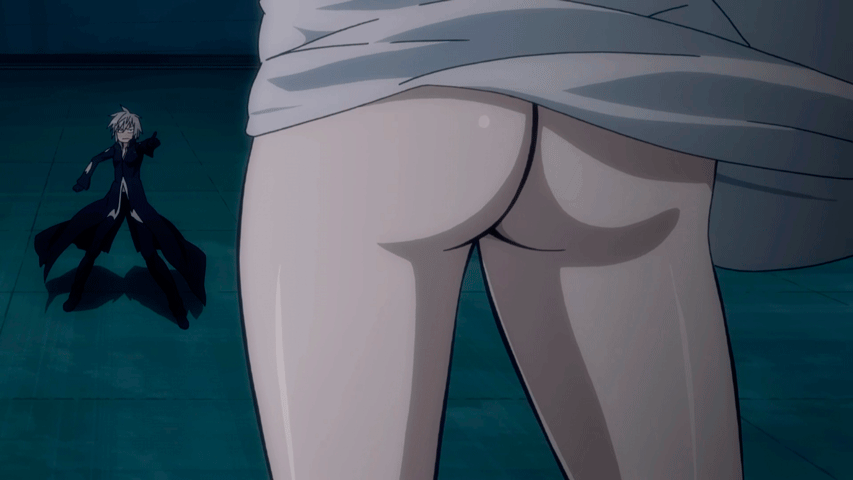 akitsu_(sekirei) animated animated_gif ass homura_(sekirei) no_panties pointing sekirei standing white_hair