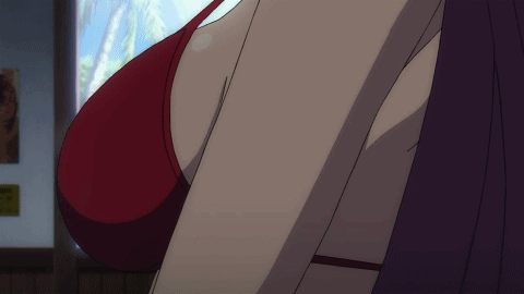 1girl animated animated_gif asami_lilith breast_grab breasts embarrassed grabbing groping lowres medium_breasts strap_gap trinity_seven