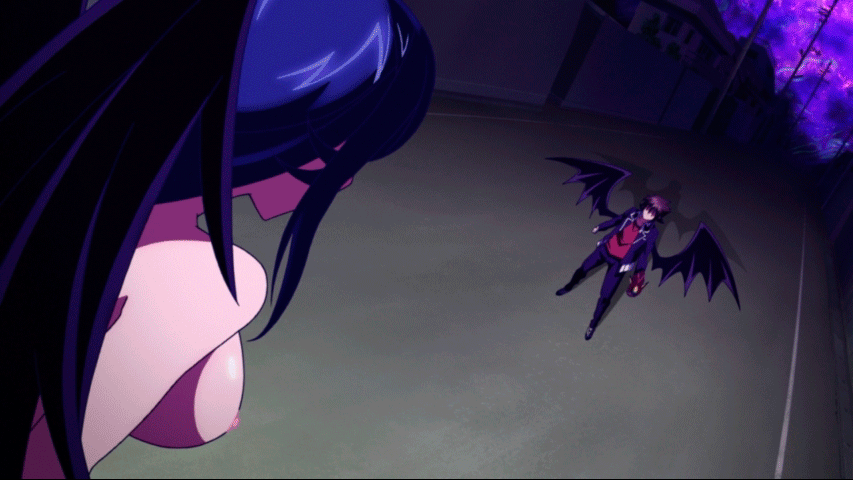 1boy 1girl animated animated_gif bouncing_breasts breasts high_school_dxd huge_breasts hyoudou_issei kalawarner large_breasts night nipples nude wings