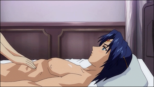 animated animated_gif areolae bed blue_eyes blue_hair blush breast_press breasts dorei_maid_princess huge_breasts keela long_hair nude open_mouth purple_eyes purple_hair short_hair