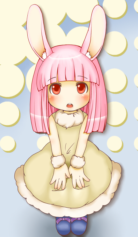 animal_ears blush bunny_ears child dress kumatanchi long_hair pink_hair rabi-tan red_eyes setouchi_kurage solo