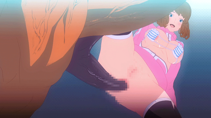 1girl anal animated animated_gif bestiality breasts brown_hair censored happy_sex horse okiyo pussy rush_rise_line sex