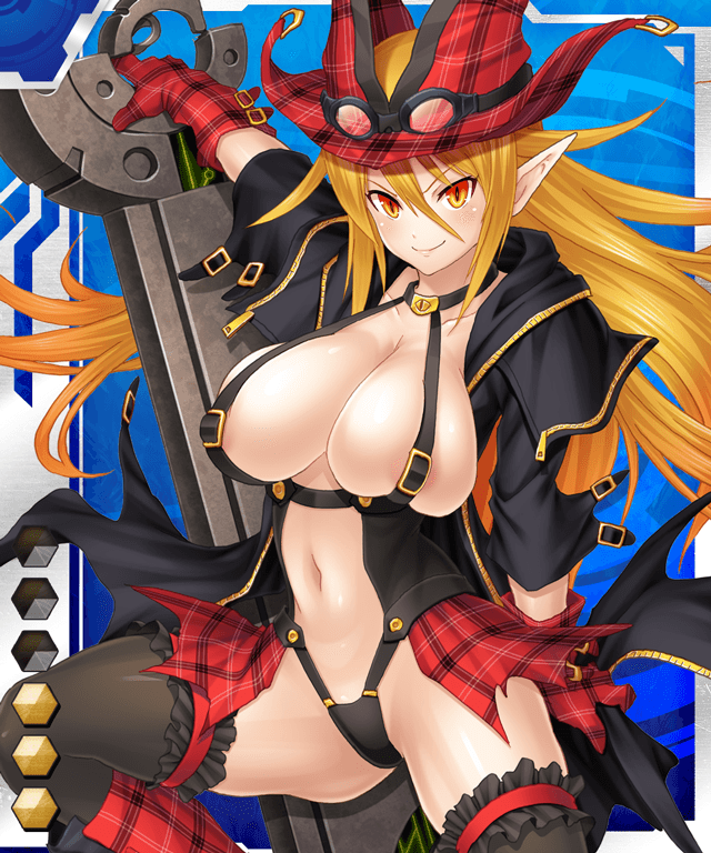 1girl artist_request asahi blonde_hair breasts cleavage hat large_breasts lilith-soft magical_girl_lilith pointy_ears taimanin_asagi taimanin_asagi_battle_arena