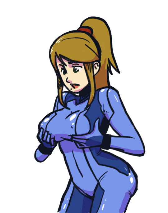 animated animated_gif bad_deviantart_id bad_id blinking blonde_hair bodysuit bouncing_breasts breasts covered_nipples large_breasts long_hair metroid mole mole_under_mouth penelope_and_me ponytail samus_aran skin_tight solo white_background zero_suit
