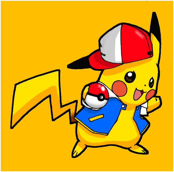 cosplay gen_1_pokemon hat holding holding_poke_ball no_humans pikachu pokachuu poke_ball pokemon pokemon_(anime) pokemon_(classic_anime) pokemon_(creature) satoshi_(pokemon) satoshi_(pokemon)_(cosplay) simple_background solo