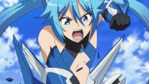 1girl animated animated_gif blue_eyes blue_hair long_hair lowres navel ore_twintail_ni_narimasu rage solo tail_blue tailblue tsube_aika twintails very_long_hair