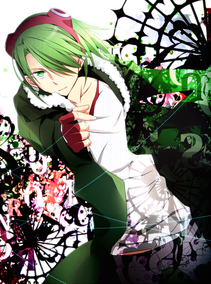 akame_ga_kill! coat fingerless_gloves gloves goggles goggles_on_head green_eyes green_hair hair_over_one_eye long_sleeves lubbock male_focus solo tsukimori_usako wire