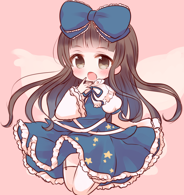 bow brown_eyes brown_hair fairy_wings garter_straps hair_bow hair_ribbon long_hair looking_at_viewer marshmallow_mille open_mouth ribbon solo star_sapphire touhou white_legwear wings