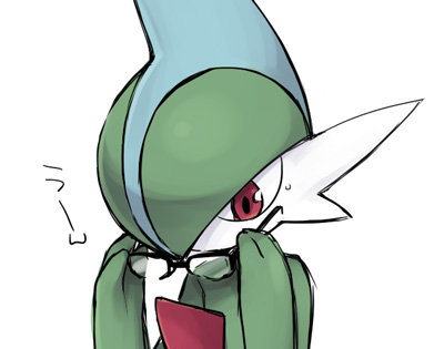 1boy gallade glasses lowres male male_focus no_humans pokemon red_eyes simple_background solo utsugi_(skydream) white_background