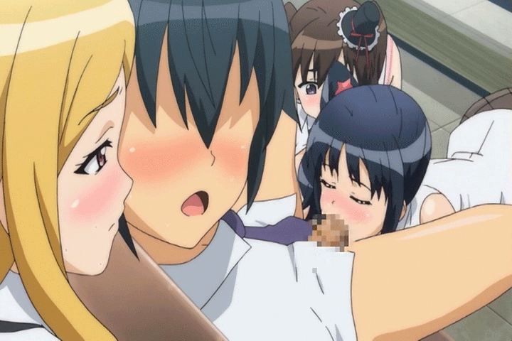 1boy 3girls :o all_fours animated animated_gif audience bangs bare_shoulders black_hair blonde_hair blue_hair blush bottomless breasts breasts_outside brown_hair censored couch exhibitionism eyes_closed faceless faceless_male fellatio female fishnets frills hat hat_ribbon hetero indoors kamii_maki katekano_idol_sister large_breasts long_hair looking_at_another looking_back mini_top_hat moaning mosaic_censoring multiple_girls necktie no_bra no_eyes nose_blush ooizumi_maina open_clothes open_mouth open_shirt oral parted_bangs penis pink_eyes profile public purple_eyes ribbon sex shirt short_hair side_ponytail sidelocks sitting sleeveless sleeveless_shirt striped sweat takano_ayaka tan tile_floor tiles twintails watching white_shirt wing_collar