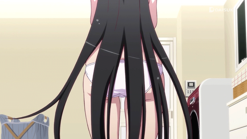 1girl animated animated_gif araragi_tsukihi ass bent_over black_hair long_hair loop monogatari_(series) panties topless tsukimonogatari underwear white_panties