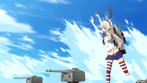 1girl :d anchor_hair_ornament animated animated_gif bare_shoulders blonde_hair blue_skirt bow brown_eyes elbow_gloves gloves hair_bow hair_ornament hairband kantai_collection long_hair microskirt missile open_mouth pleated_skirt rensouhou-chan sailor_collar shimakaze_(kantai_collection) skirt smile striped striped_legwear thighhighs whale_tail white_gloves