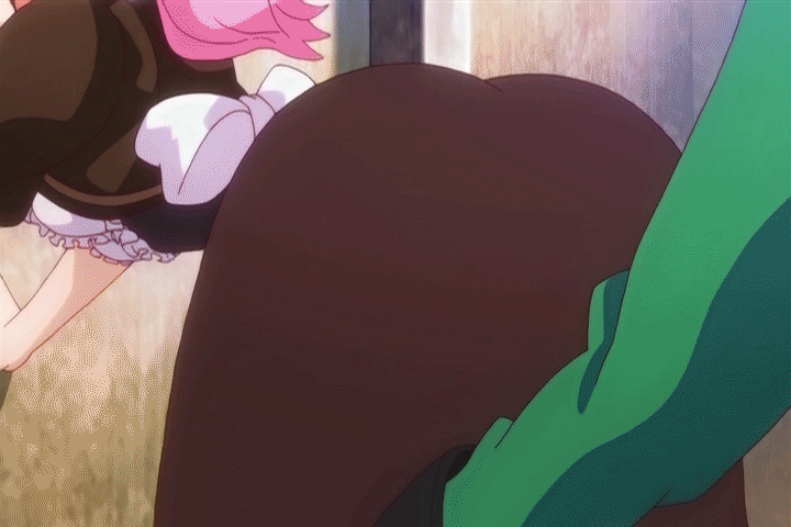 against_wall animated animated_gif ass assisted_exposure blue_eyes blush censored dress dress_lift huge_ass panties pink_hair rance_01 sex sill_plain underwear white_panties