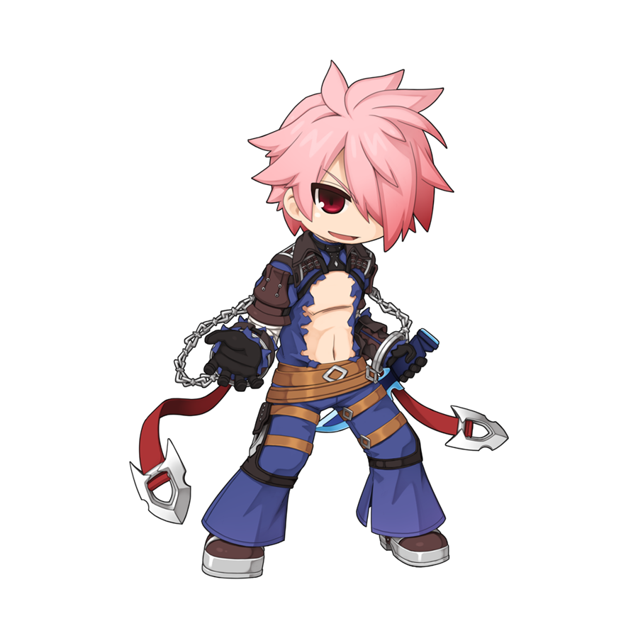 1boy abyss_chaser_(ragnarok_online) arm_wrap belt black_gloves blue_bodysuit bodysuit brown_belt brown_footwear chain chibi dagger full_body gloves hair_between_eyes holding holding_dagger holding_knife holding_weapon holster knife long_bangs long_sleeves looking_at_viewer male_focus navel official_art open_mouth pink_hair ragnarok_online red_eyes reverse_grip shoes short_hair short_sleeves simple_background smile solo standing tachi-e thigh_holster toned toned_male torn_bodysuit torn_clothes transparent_background v-shaped_eyebrows weapon yuichirou
