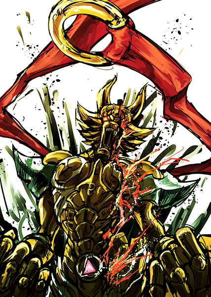 armor belt broken_armor garo garo:honoo_no_kokuin garo_(series) no_humans roaring scarf