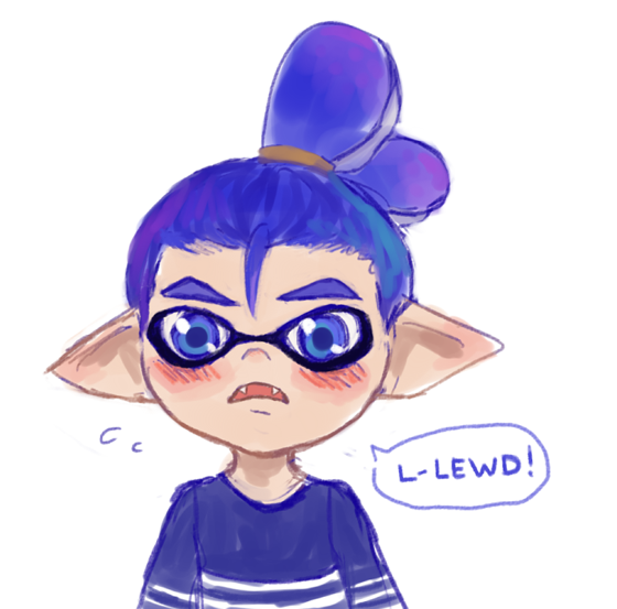 blue_eyes blue_hair blush english_text hair inkling looking_at_viewer male not_furry pointy_ears solo splatoon text