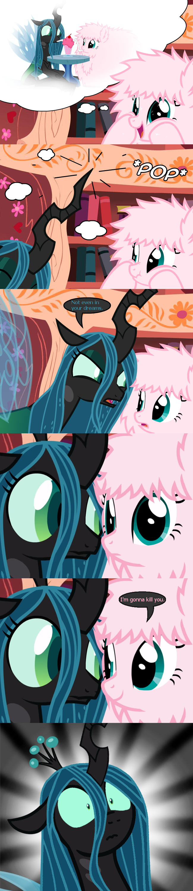 burn changeling comic crown equine fan_character fear female fluffle_puff fluffy friendship_is_magic hair horn mammal mixermike622 my_little_pony queen_chrysalis_(mlp) royalty scared shocked text threat wings