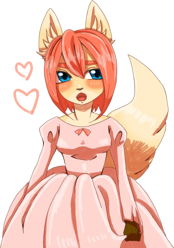 anthro blue_eyes blush canine dog female fur hair kemono mammal pink_hair short_hair solo unknown_artist yellow_fur